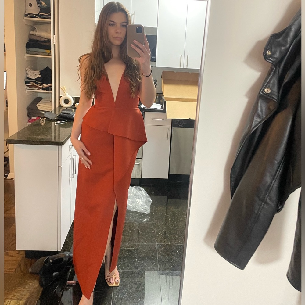 BCBGMAXAZRIA Daphne Peplum Gown | Rust | 4 - Picture 4 of 5